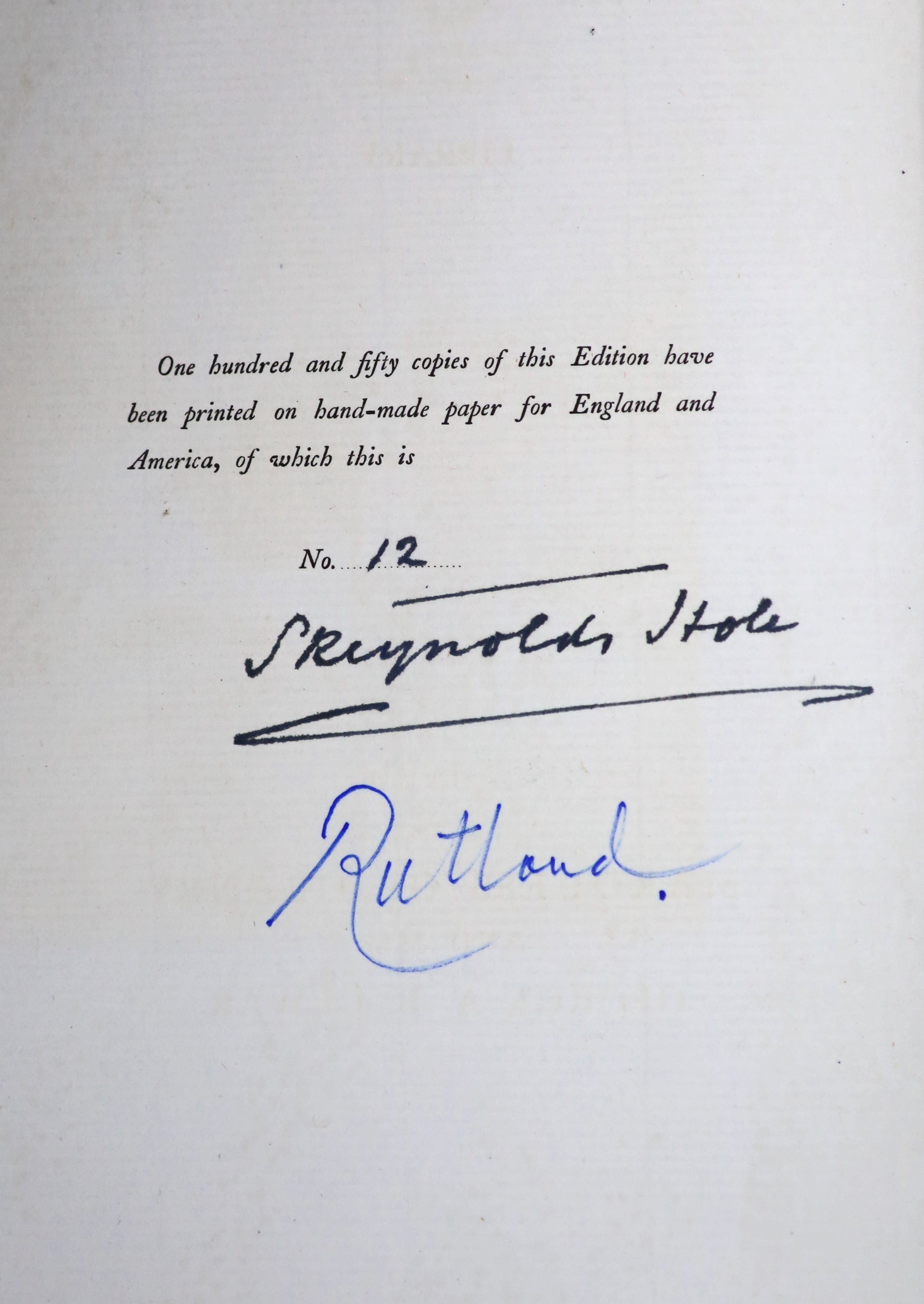 Manners, Henry J.B., 8th Duke of Rutland - Dewar, George Albemarle Bertie - The Haddon Hall Library, number 12 of 150, 8 (of 9 vols, lacking Fly Fishing), 8vo, including Our Gardens, signed by the Duke of Rutland and S.